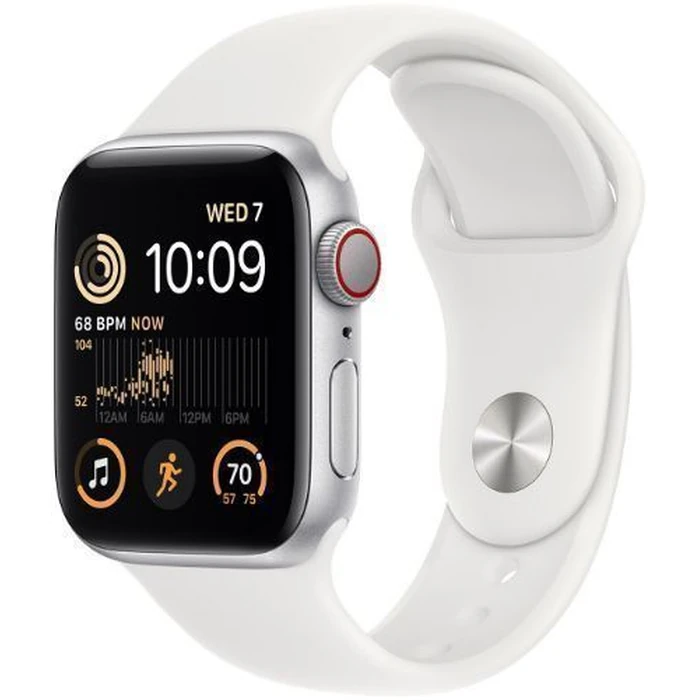 Apple Watch SE 2nd Gen (2022) (Cellular + GPS) - 32GB - 44mm - Silver Aluminum Case with White Rubber Sport Band - Medium/Large Size by Apple - Image 2