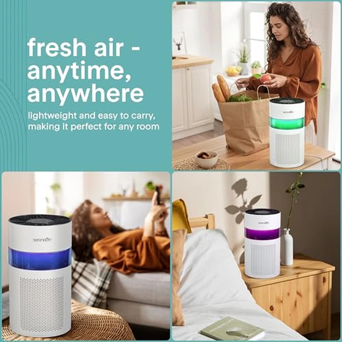 SereneLife Air Purifiers for Home - Smart Wifi App Control & Silent Mode, Small 3-in-1 HEPA Air Filter for Bedroom w/Ambient Lights & Fragrance Sponge - Removes Mold, Dust, Odors & more by SereneLife - Image 6
