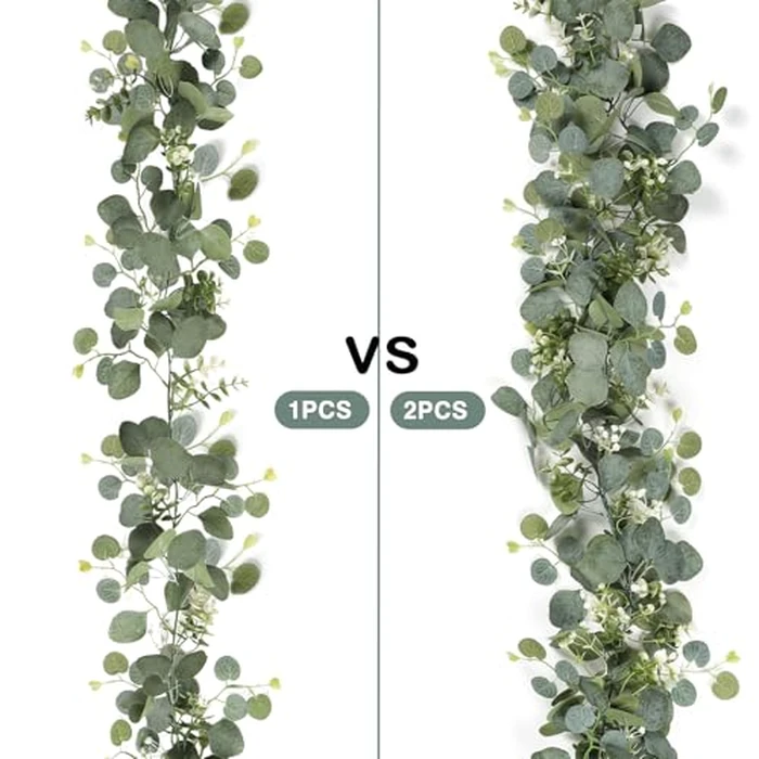 SOMYTING Artificial Eucalyptus Garland, 2 Packs 5.9Ft Faux Greenery Vines with White Babys Breath Flowers Gypsophila Fake Silver Dollar Eucalyptus Leaves Vines for Wedding Party Mantle Table Decor by SOMYTING - Image 2