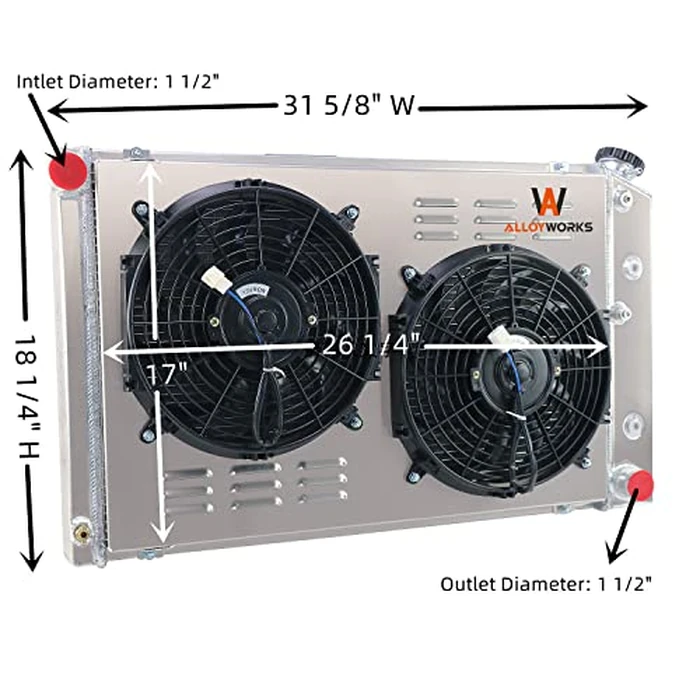 ALLOYWORKS 3 Row Full Aluminum Radiator + 2X12" Fans Shroud + Relay For 1977-1987 Chevy Nova C/K/G/P 10 20 30 40, Buick Century Skylark1977-1980 GMC C/K/G 15 25 35 1500 2500 3500 Suburban Radiators by AW ALLOYWORKS - Image 4