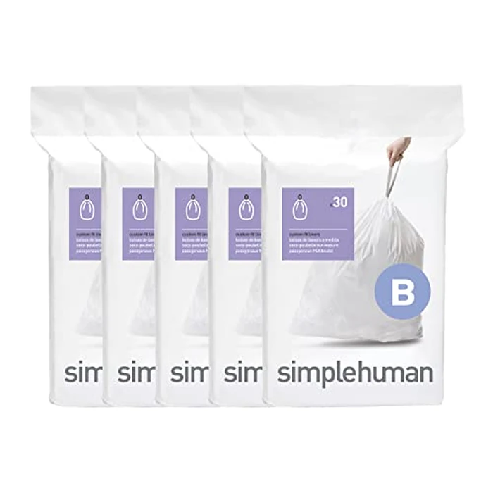 simplehuman Code B 150 Count, Dispenser Pack Custom Fit Liners, Drawstring Trash Bags, 6L / 1.6 Gallons, White by simplehuman - Used - Very Good condition - CA$23.25