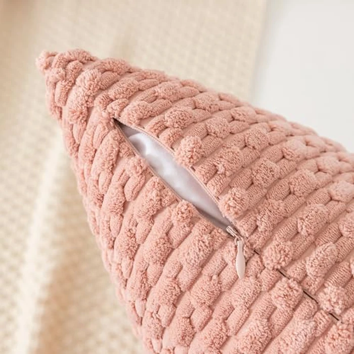 Kevin Textile Throw Pillow Covers Soft Corduroy Decorative Set of 2 Boho Striped Pillow Covers Valentines Day Pillowcases Farmhouse Home Decor for Couch Bed Sofa Living Room 22x22 Inch Baby Pink by K KEVIN TEXTILE - Image 2