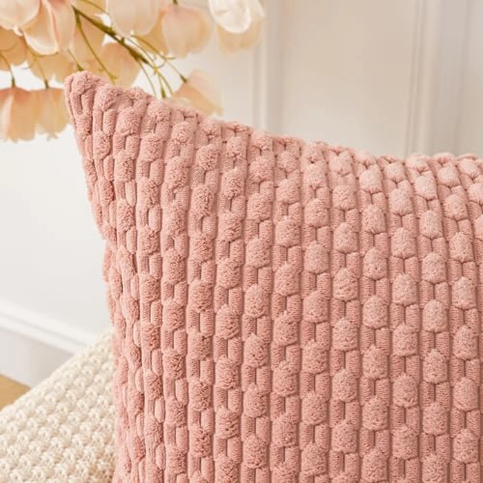 Kevin Textile Throw Pillow Covers Soft Corduroy Decorative Set of 2 Boho Striped Pillow Covers Valentines Day Pillowcases Farmhouse Home Decor for Couch Bed Sofa Living Room 22x22 Inch Baby Pink by K KEVIN TEXTILE - Image 3