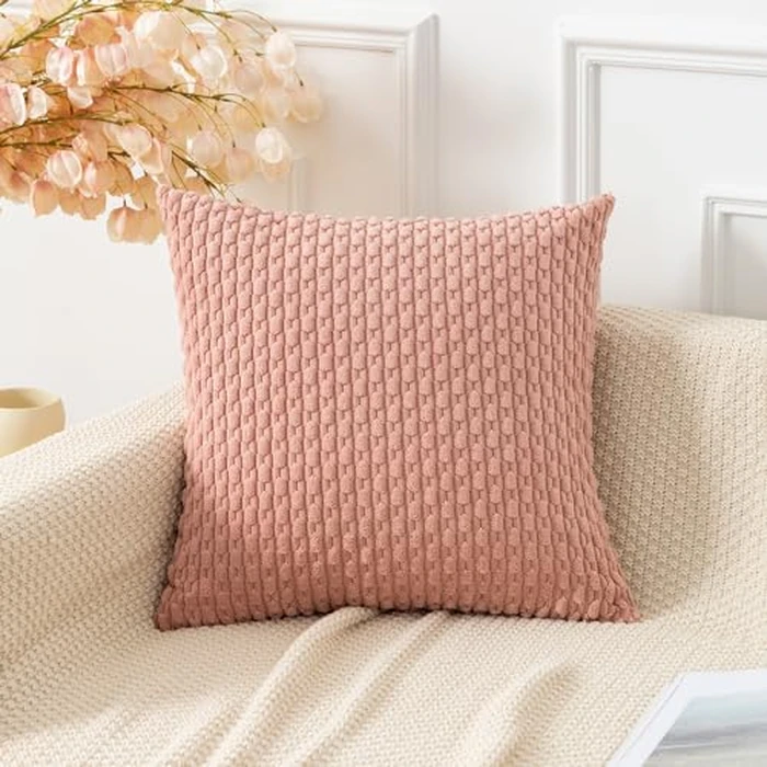 Kevin Textile Throw Pillow Covers Soft Corduroy Decorative Set of 2 Boho Striped Pillow Covers Valentines Day Pillowcases Farmhouse Home Decor for Couch Bed Sofa Living Room 22x22 Inch Baby Pink by K KEVIN TEXTILE - Image 4