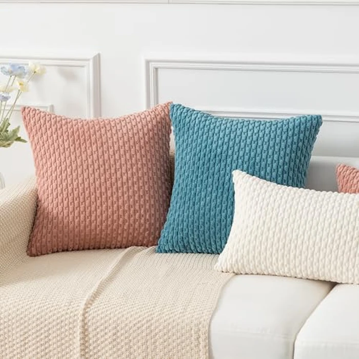 Kevin Textile Throw Pillow Covers Soft Corduroy Decorative Set of 2 Boho Striped Pillow Covers Valentines Day Pillowcases Farmhouse Home Decor for Couch Bed Sofa Living Room 22x22 Inch Baby Pink by K KEVIN TEXTILE - Image 6