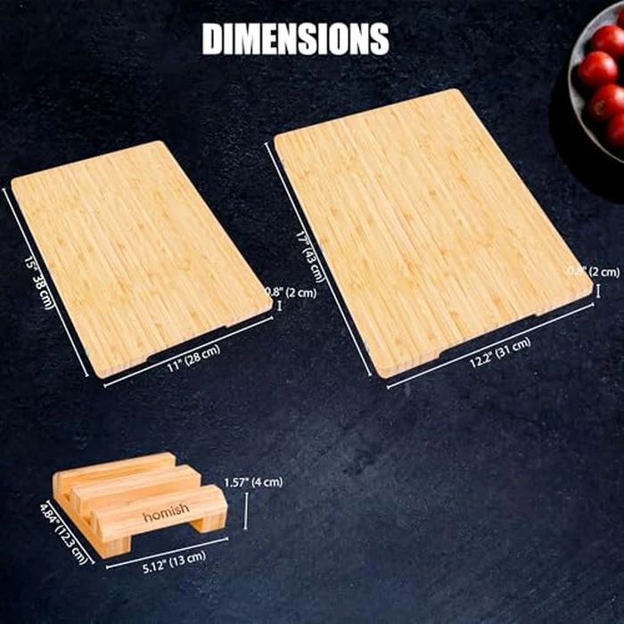 Bamboo Cutting Boards Set with Stand - 3 Piece Charcuterie Board & Butcher Block with Handle, Truly Glue Free, Non Toxic Wood Chopping Serving Boards for Kitchen Gift Set by Homish by homish - Image 3