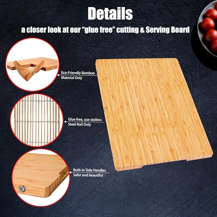 Bamboo Cutting Boards Set with Stand - 3 Piece Charcuterie Board & Butcher Block with Handle, Truly Glue Free, Non Toxic Wood Chopping Serving Boards for Kitchen Gift Set by Homish by homish - Image 4