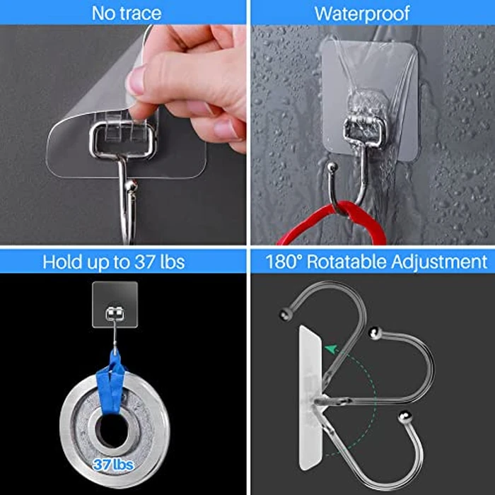 Antimbee 10-Pack All-Purpose Large Adhesive Hooks for Hanging, Banana Hook, Heavy Duty Adhesive Hooks 37 lb(Max), Sticky Wall Hook fit Home, Bathroom, Kitchen, Office and Outdoor by Antimbee - Image 5