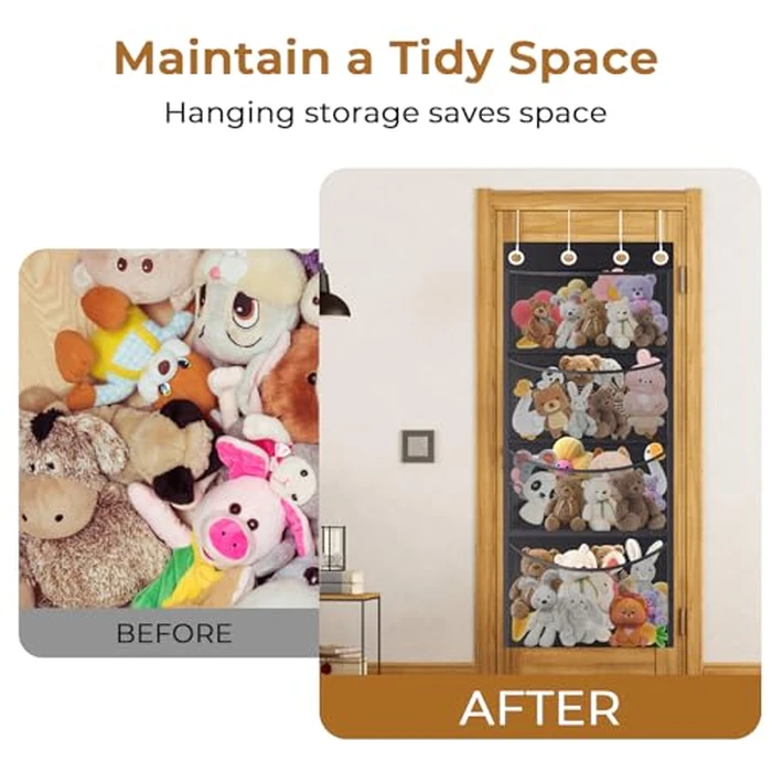 Stuffed Animal Storage with 4 Large Pockets, Cookmaster Over The Door Organizer Storage, Hanging Door Organizer for Nursery, Bedroom, Bathroom, Kids Room (Black) by Cookmaster - Image 7