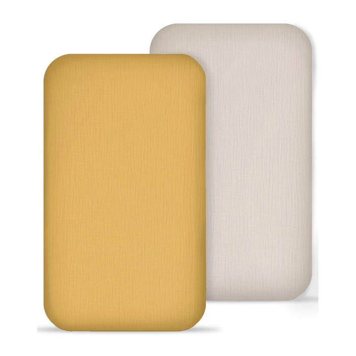 Muslin Bedside Bassinet Sheets 2 Pack, 33x20 Fitted Ultra Soft & Breathable Bedside Sleeper Sheets, Ideal for Baby Girl and Boy, Perfect for Newborns (Beige & Mustard Yellow) by meowcards - Used - Very Good condition - CA$26.56