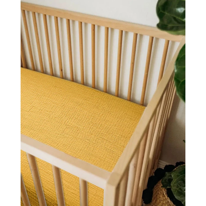 Muslin Bedside Bassinet Sheets 2 Pack, 33x20 Fitted Ultra Soft & Breathable Bedside Sleeper Sheets, Ideal for Baby Girl and Boy, Perfect for Newborns (Beige & Mustard Yellow) by meowcards - Image 5