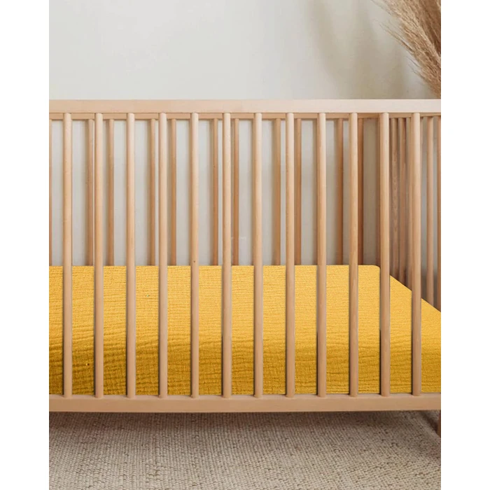 Muslin Bedside Bassinet Sheets 2 Pack, 33x20 Fitted Ultra Soft & Breathable Bedside Sleeper Sheets, Ideal for Baby Girl and Boy, Perfect for Newborns (Beige & Mustard Yellow) by meowcards - Image 6
