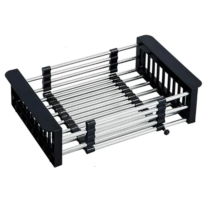 COVRA Over Sink Dish Drying Rack, Stainless Steel Drainer for 11"-19" Sinks, Kitchen Countertop Organizer for Dishes, Vegetables, and Fruits (Black) by COVRA - Image 1