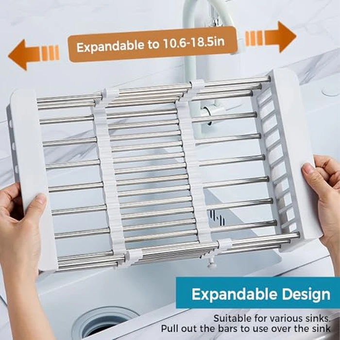 COVRA Over Sink Dish Drying Rack, Stainless Steel Drainer for 11"-19" Sinks, Kitchen Countertop Organizer for Dishes, Vegetables, and Fruits (Black) by COVRA - Image 5