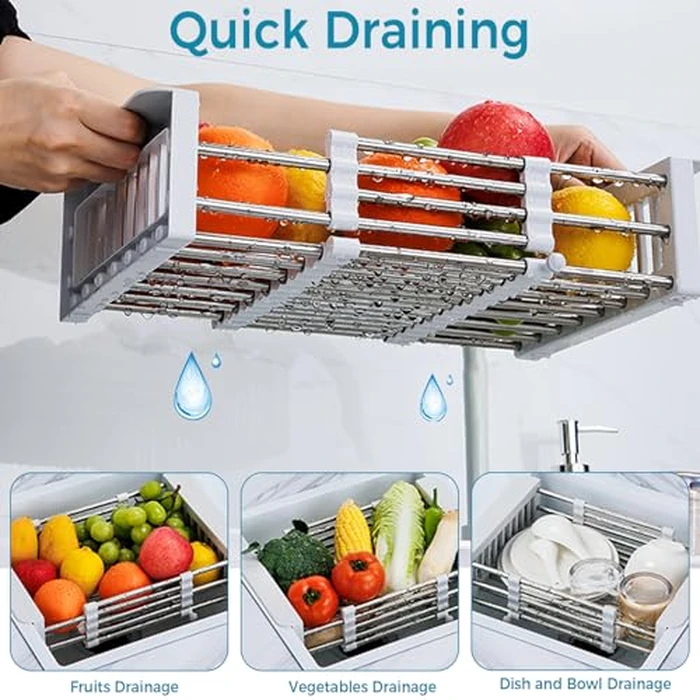 COVRA Over Sink Dish Drying Rack, Stainless Steel Drainer for 11"-19" Sinks, Kitchen Countertop Organizer for Dishes, Vegetables, and Fruits (Black) by COVRA - Image 6