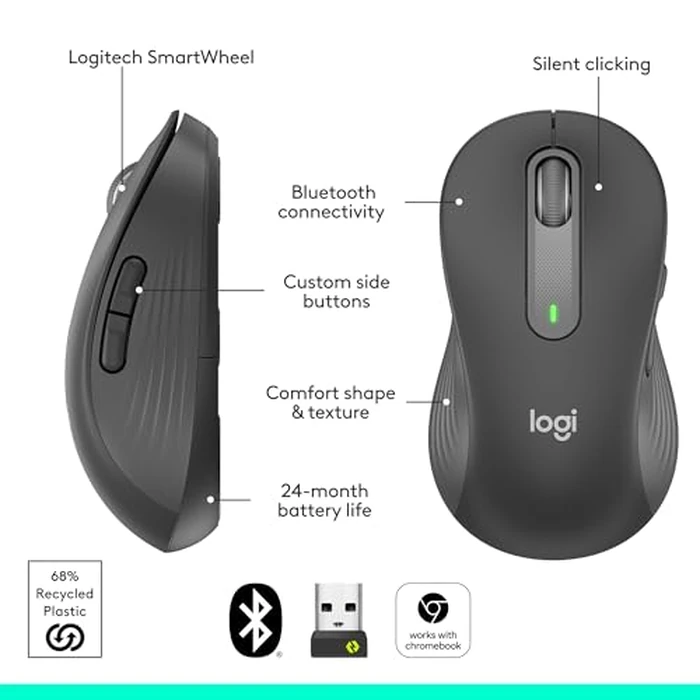 Logitech Left Handed Wireless Mouse Signature M650 L Full Size - 2 Year Battery, Silent Clicks, Customizable Buttons, Bluetooth, PC/Mac/Chromebook - Graphite, Large by Logitech - Image 7
