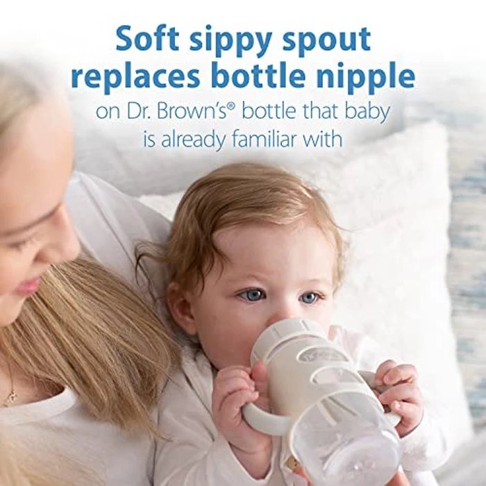 Dr. Brown’s Milestones Wide-Neck Transitional Sippy Bottle with Silicone Handles 9oz 270mL 6m+ Light Blue and Gray 2-Pack by Dr. Brown's - Image 3