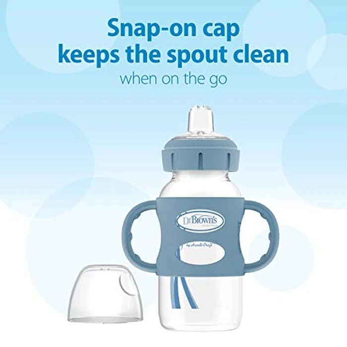 Dr. Brown’s Milestones Wide-Neck Transitional Sippy Bottle with Silicone Handles 9oz 270mL 6m+ Light Blue and Gray 2-Pack by Dr. Brown's - Image 4