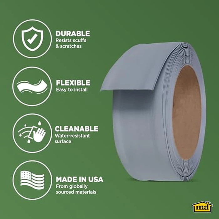 M-D Building Products 4-Inch x 60-Feet Dry Back Vinyl Wall Base, Flexible Dry Back Vinyl Trim with Toe - Easy Install Molding Trim for Floors and Baseboards, Silver Gray (73898) by M-D Building Products - Image 4
