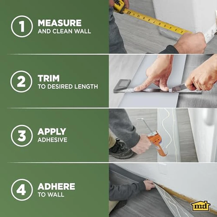 M-D Building Products 4-Inch x 60-Feet Dry Back Vinyl Wall Base, Flexible Dry Back Vinyl Trim with Toe - Easy Install Molding Trim for Floors and Baseboards, Silver Gray (73898) by M-D Building Products - Image 6