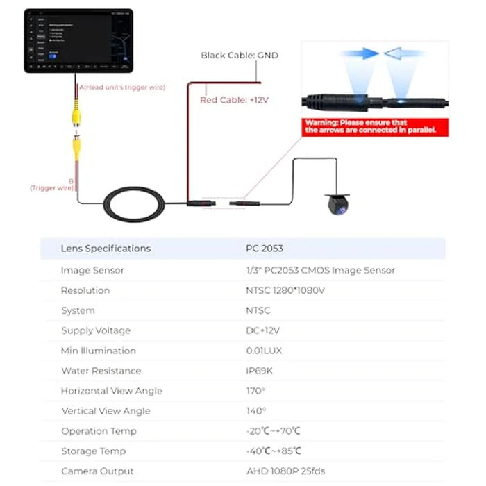 Bzgnl AHD 1080P Backup Camera for Car,170 Degree Wide Angle Rearview Reversing License Plate IP69K Waterproof Camera,Clear Night Vision Reverse Rear View Camera for Car Vehicle SUV RV by Bzgnl - Image 8