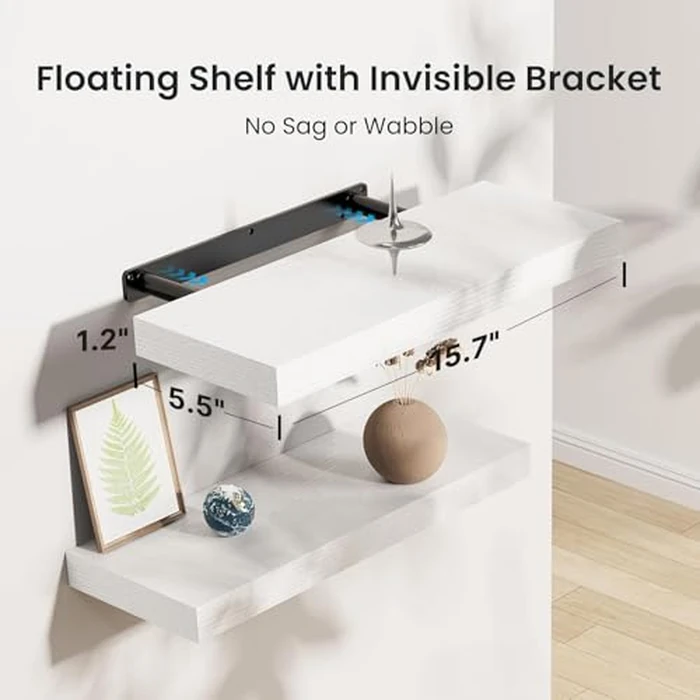 AMADA HOMEFURNISHING Floating Shelves, Wall Shelves for Bathroom/Living Room/Bedroom/Kitchen Decor, White Shelves with Invisible Brackets Set of 3 - AMFS08 by AMADA HOMEFURNISHING - Image 3