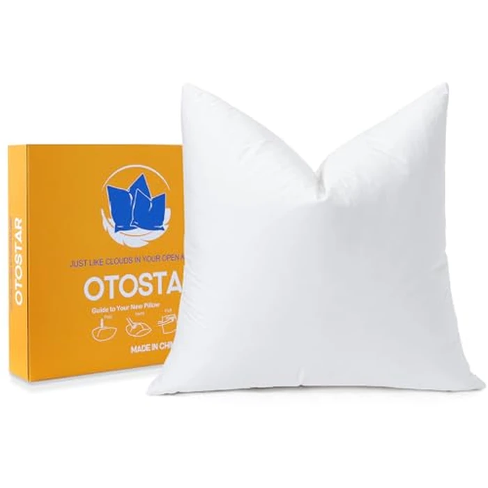 OTOSTAR Pack of 1 Down and Feather Throw Pillow Insert, 22 x 22 Soft Fluffy Pillow Insert with 100% Cotton Cover Decorative Pillow for Sofa Couch Bed-White by OTOSTAR - Used - Very Good condition