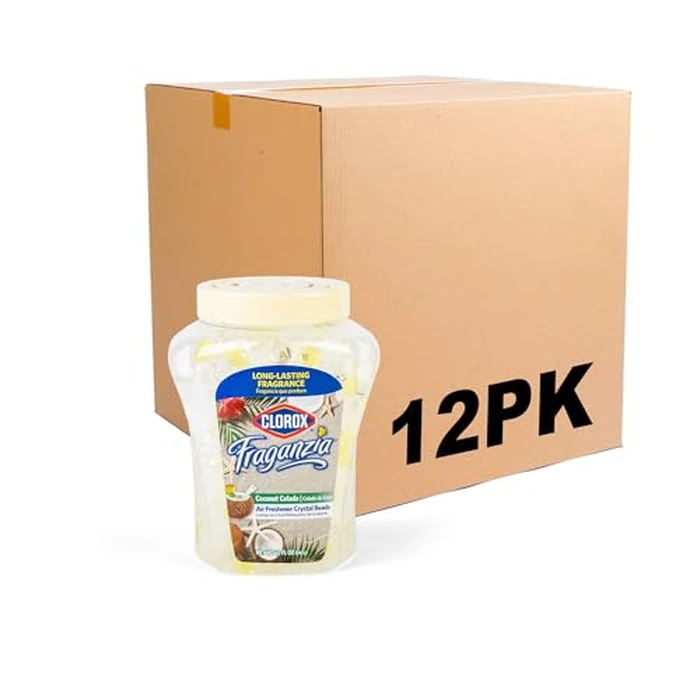 Clorox Fraganzia Crystal Beads Air Freshener, Long Lasting Room Deodorizer and Odor Eliminator Gel Beads to Freshen Home, Car, or Office, Coconut Colada Scent, 12 Fl Oz - 12 Pack by Clorox - Used - Like New condition - US$22.00