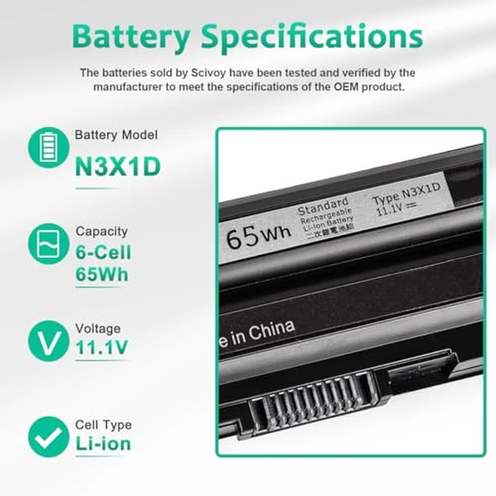 65WH N3X1D T54FJ M5Y0X 8858X Laptop Battery Compatible with Dell Latitude E5430 E5430 E6420 E6540 E6440 E5530 E5530 E6520 E5520 E5420 E6430 E5420 E6440 Vostro 3460 Series 7FJ92 04NW9 2P2MJ T54F3 KJ321 by SCIVOY - Image 2