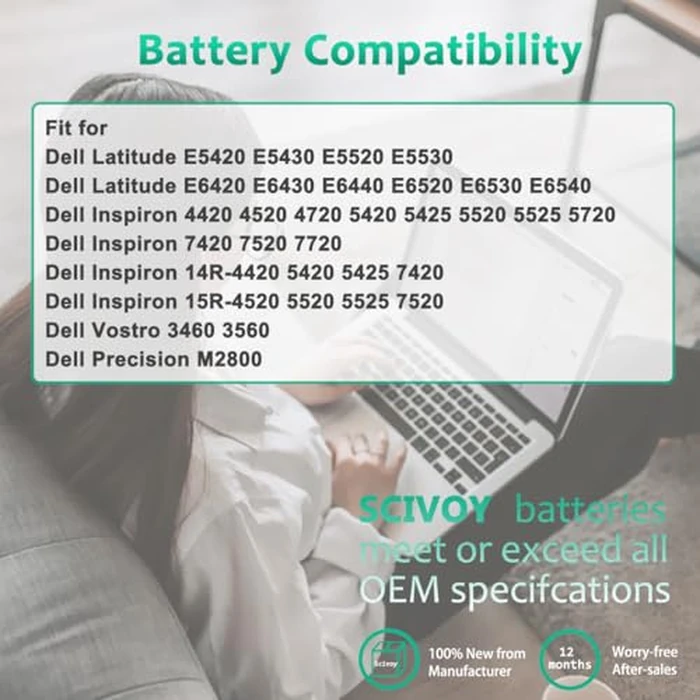65WH N3X1D T54FJ M5Y0X 8858X Laptop Battery Compatible with Dell Latitude E5430 E5430 E6420 E6540 E6440 E5530 E5530 E6520 E5520 E5420 E6430 E5420 E6440 Vostro 3460 Series 7FJ92 04NW9 2P2MJ T54F3 KJ321 by SCIVOY - Image 6