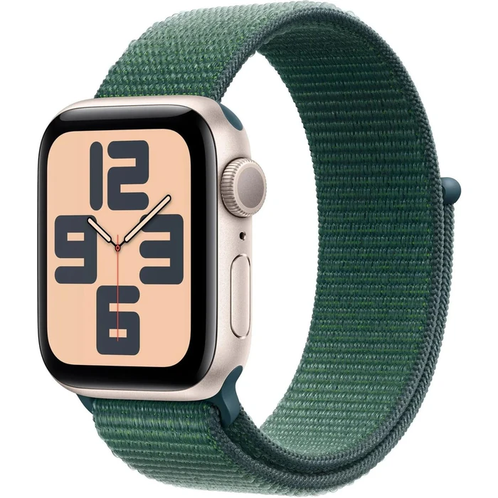 Apple Watch SE 2nd Gen (2022) (Cellular + GPS) - 32GB - 44mm - Starlight Aluminum Case with Lake Green Textile Sport Loop Band - One Size by Apple - Image 1