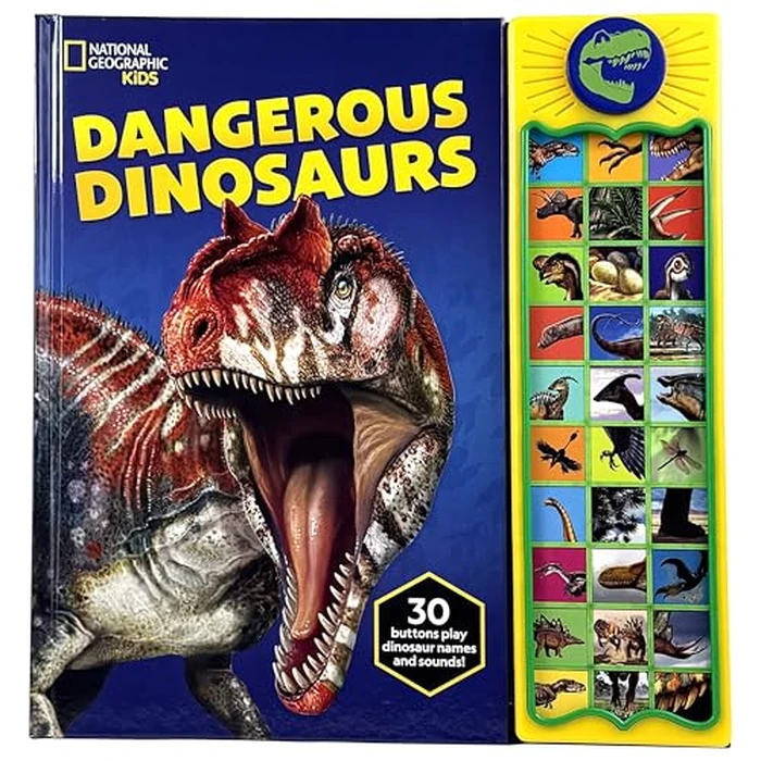 National Geographic Kids - Dangerous Dinosaurs 30-Button Animal Sound Book - Plays Dinosaur Names and Sounds - PI Kids by PI Kids - Image 1