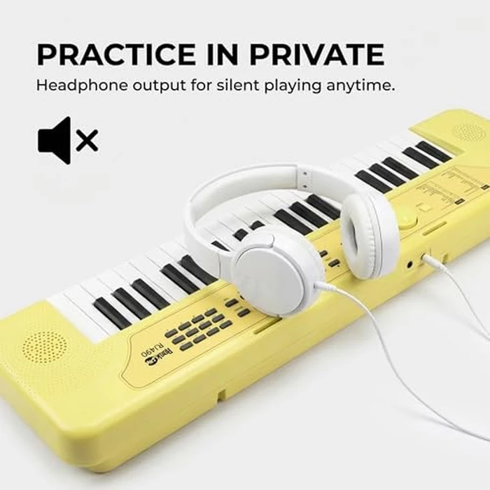 RockJam 49 Key Keyboard Piano, Portable Electronic Music Keyboard with Speakers, USB-C Power or Battery Operation, Headphone Input, 200 Tones, 200 Rhythms, Note Stickers & Lessons by RockJam - Image 3