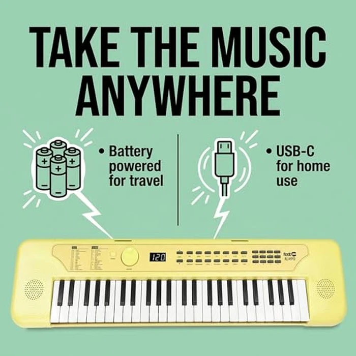 RockJam 49 Key Keyboard Piano, Portable Electronic Music Keyboard with Speakers, USB-C Power or Battery Operation, Headphone Input, 200 Tones, 200 Rhythms, Note Stickers & Lessons by RockJam - Image 4