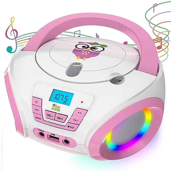 TinyGeeks Tunes Kids Boombox CD Player for Children - FM Radio - Includes Batteries - Purple Radio - CD Player with Speakers for Children and Toddlers - Pink by TinyGeeks - Used - Acceptable condition - CA$45.10