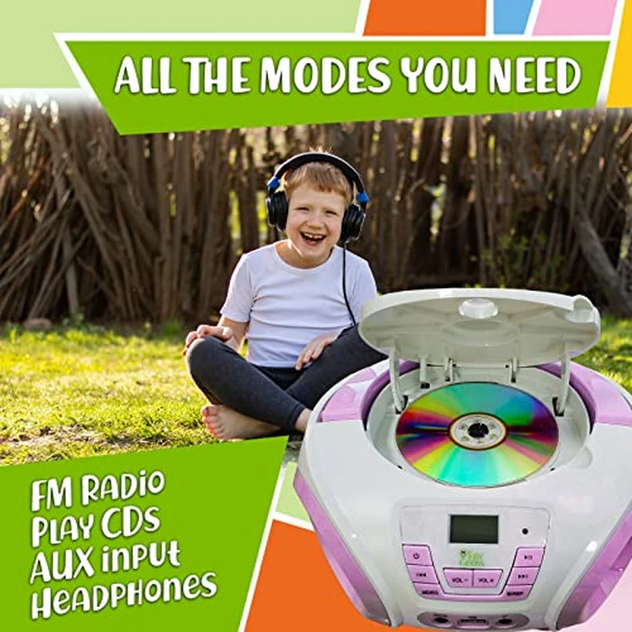 TinyGeeks Tunes Kids Boombox CD Player for Children - FM Radio - Includes Batteries - Purple Radio - CD Player with Speakers for Children and Toddlers - Pink by TinyGeeks - Image 3