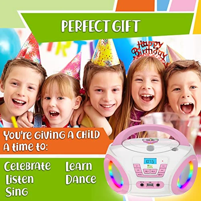 TinyGeeks Tunes Kids Boombox CD Player for Children - FM Radio - Includes Batteries - Purple Radio - CD Player with Speakers for Children and Toddlers - Pink by TinyGeeks - Image 6