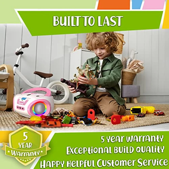 TinyGeeks Tunes Kids Boombox CD Player for Children - FM Radio - Includes Batteries - Purple Radio - CD Player with Speakers for Children and Toddlers - Pink by TinyGeeks - Image 7