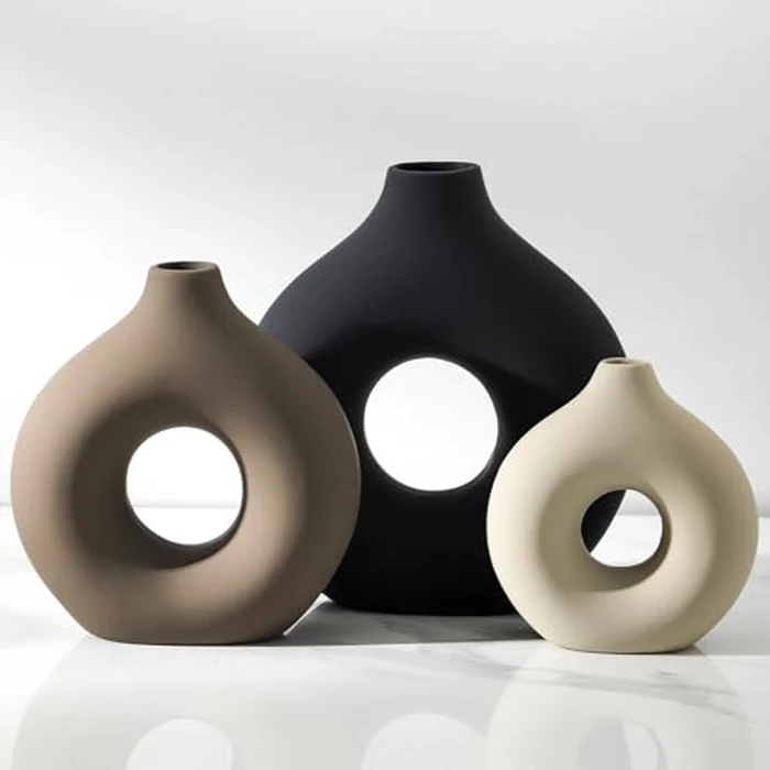 Vanselia Ceramic Vase Home Table Decor - Flower Vases Set of 3 Small Living Room Centerpiece Decorations for Shelf Bedroom Office Kitchen Dining Desk Modern Aesthetic Farmhouse Decorative (Classic) by Vanselia - Used - Like New condition