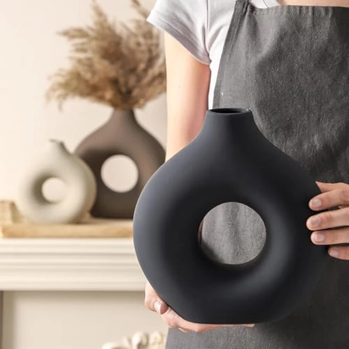 Vanselia Ceramic Vase Home Table Decor - Flower Vases Set of 3 Small Living Room Centerpiece Decorations for Shelf Bedroom Office Kitchen Dining Desk Modern Aesthetic Farmhouse Decorative (Classic) by Vanselia - Image 5