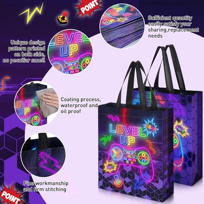 Sweetude 30 Pcs Video Game Gift Bag with Handle Game Party Supplies Reusable Gaming Non Goody Bag, 2 Styles (Neon) by Sweetude - Image 3