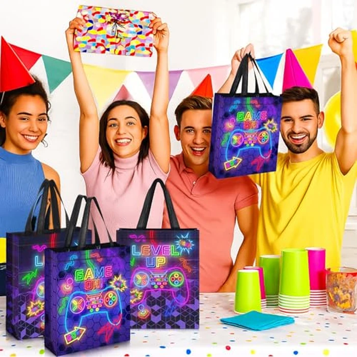 Sweetude 30 Pcs Video Game Gift Bag with Handle Game Party Supplies Reusable Gaming Non Goody Bag, 2 Styles (Neon) by Sweetude - Image 5