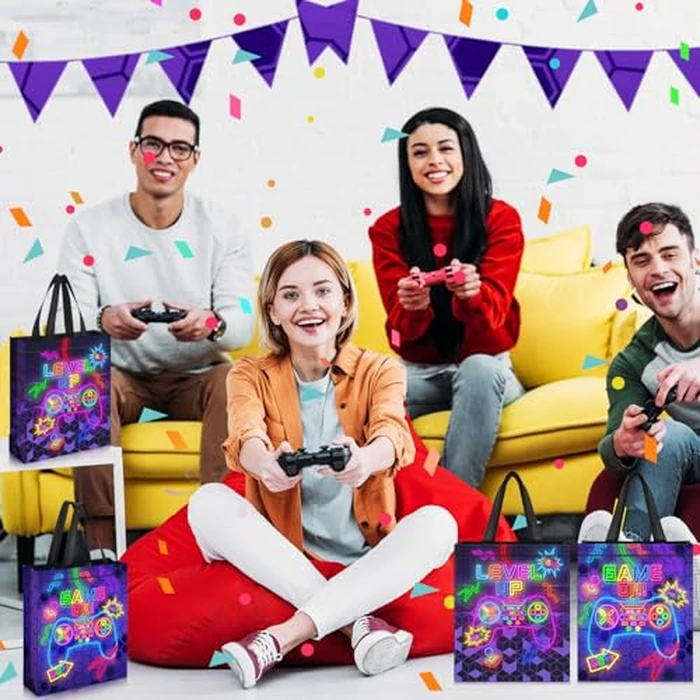 Sweetude 30 Pcs Video Game Gift Bag with Handle Game Party Supplies Reusable Gaming Non Goody Bag, 2 Styles (Neon) by Sweetude - Image 6