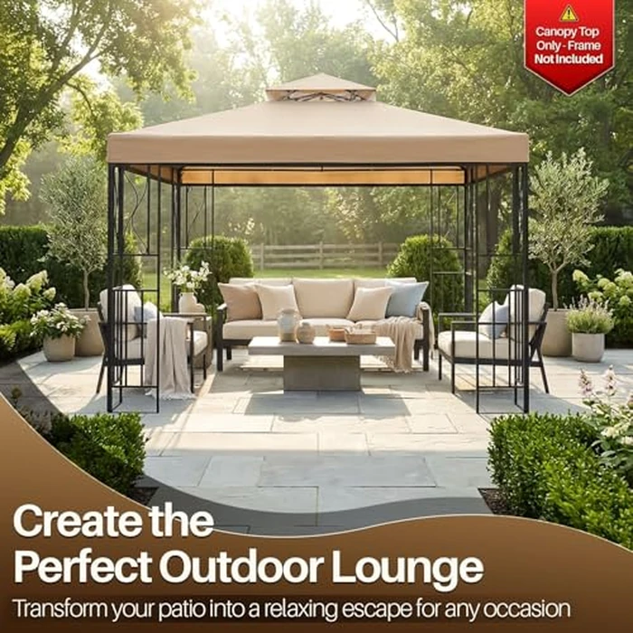 Flexzion Gazebo Cover Replacement Canopy Top 8x8 Ft (2.4m x 2.4m) - Double Tier Top Canopy Cover Replacement with UV30+, Dirt, Water Resistant for Outdoor, Sunshade, Garden, Patio, Pavilion by Flexzion - Image 2