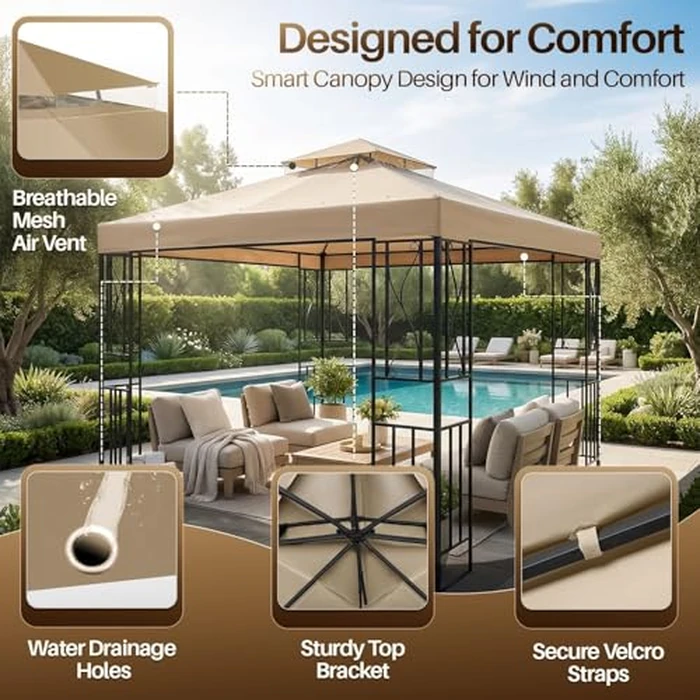 Flexzion Gazebo Cover Replacement Canopy Top 8x8 Ft (2.4m x 2.4m) - Double Tier Top Canopy Cover Replacement with UV30+, Dirt, Water Resistant for Outdoor, Sunshade, Garden, Patio, Pavilion by Flexzion - Image 7