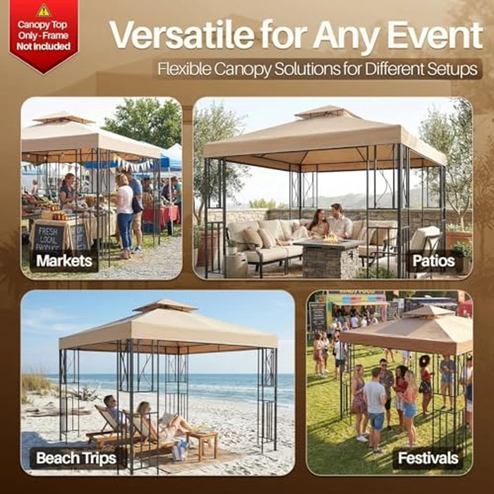 Flexzion Gazebo Cover Replacement Canopy Top 8x8 Ft (2.4m x 2.4m) - Double Tier Top Canopy Cover Replacement with UV30+, Dirt, Water Resistant for Outdoor, Sunshade, Garden, Patio, Pavilion by Flexzion - Image 9