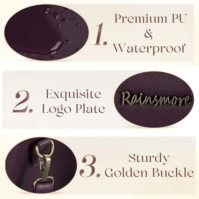 RAINSMORE Laptop Bags for Women 15.6 Inch PU Leather Work Tote Bag Waterproof Computer Bag Womens Briefcase Designer Satchel Bag for Office Teacher College Large Tote Purse Professional Purple & Beige by RAINSMORE - Image 6