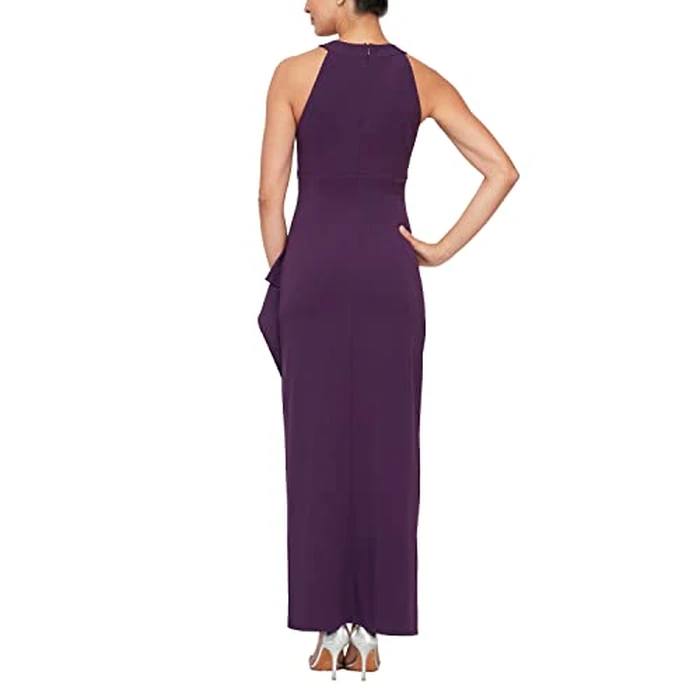 S.L. Fashions Women's Long Cocktail Dress with Embellished Halter Neckline, Wedding Guest, Party (Petite and Regular Sizes), Summer Plum, 10 by S.L. Fashions - Image 2