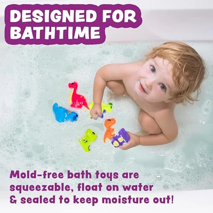 Tub Works(R) Dinosaur Mold Free Bath Toys, 6 Pack | Sealed, No Hole Bath Toys Design Keeps Moisture Out | Soft, Squeezable & Float on Water | Easy-Grip Baby & Toddler Bath Toy Set | Great Baby Pool Toys by Tub Works - Image 2