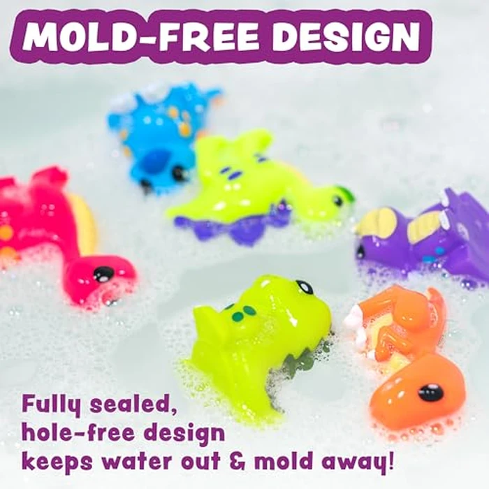Tub Works(R) Dinosaur Mold Free Bath Toys, 6 Pack | Sealed, No Hole Bath Toys Design Keeps Moisture Out | Soft, Squeezable & Float on Water | Easy-Grip Baby & Toddler Bath Toy Set | Great Baby Pool Toys by Tub Works - Image 4